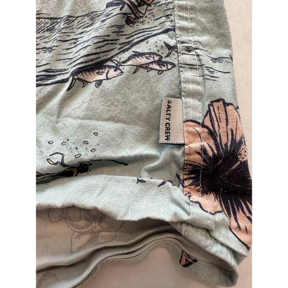 Salty Crew Button Shirt XL Tropic Sails Nautical Floral Outdoor Blue Short Sleev - Picture 5 of 12